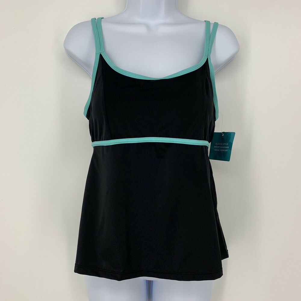 NWT Swimsuits For All Beach Belle Black Tankini Swim Top Built in Bra Size 10